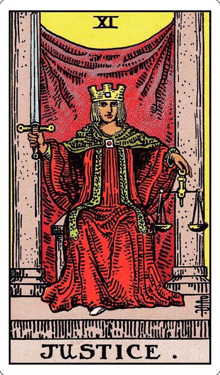 Justice from the Rider-Waite-Smith tarot deck
