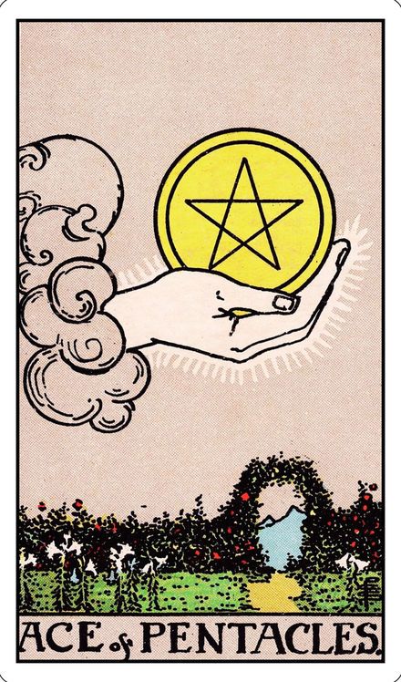 Ace of Pentacles from the Rider-Waite-Smith tarot deck