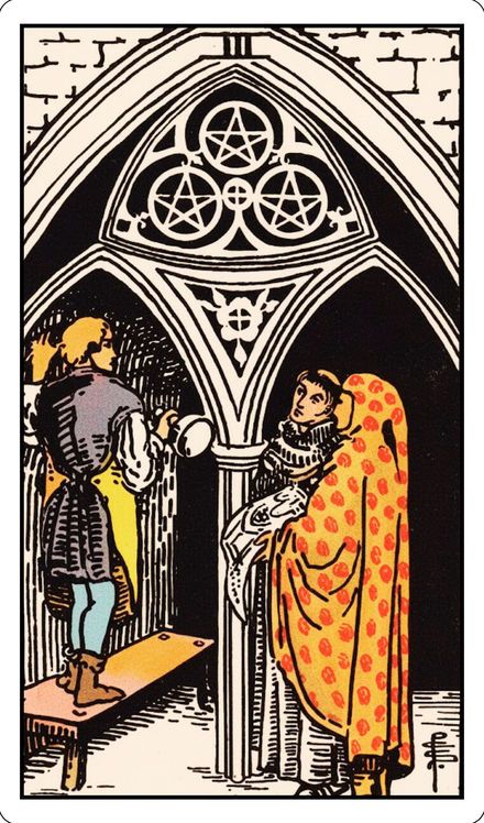 Three of Pentacles from the Rider-Waite-Smith tarot deck