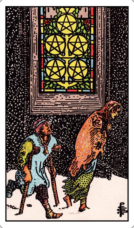 Five of Pentacles from the Rider-Waite-Smith tarot deck