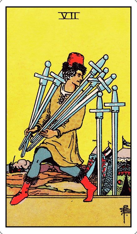 Seven of Swords from the Rider-Waite-Smith tarot deck