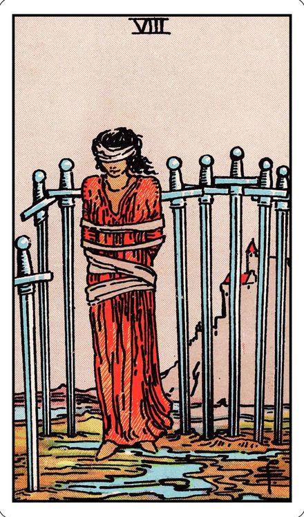 Eight of Swords from the Rider-Waite-Smith tarot deck