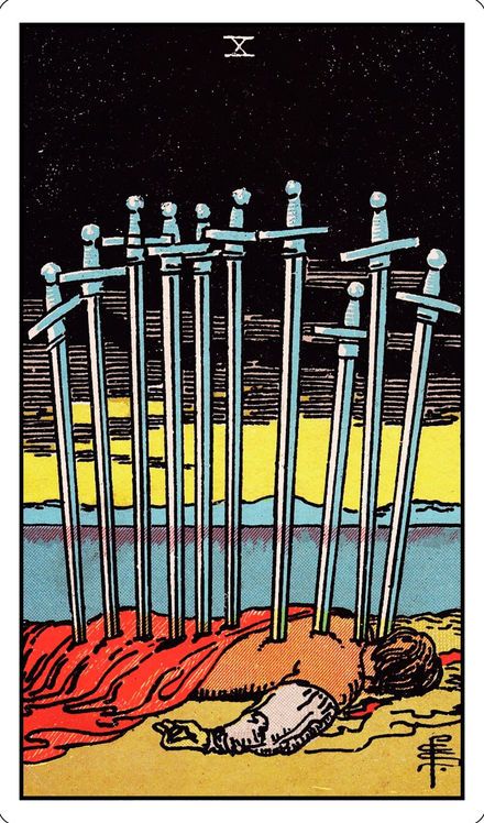 Ten of Swords from the Rider-Waite-Smith tarot deck
