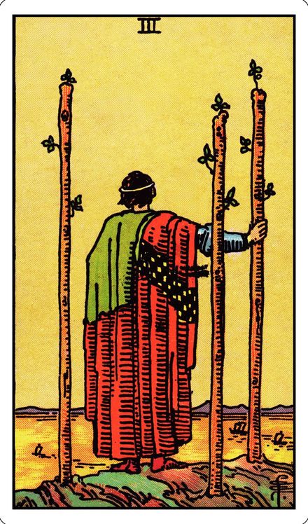 Three of Wands from the Rider-Waite-Smith tarot deck