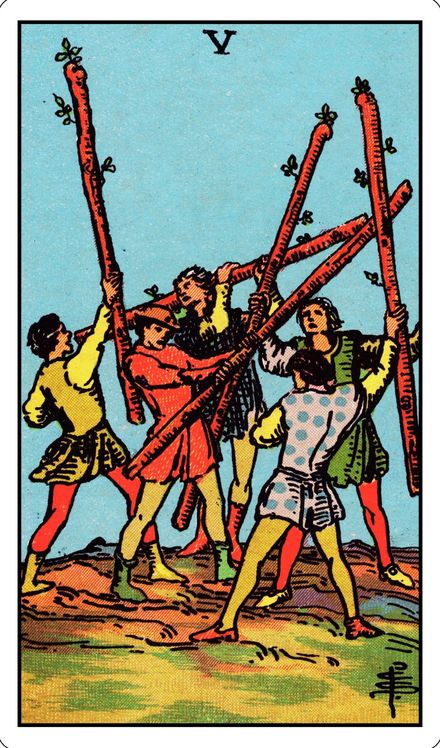 Five of Wands from the Rider-Waite-Smith tarot deck