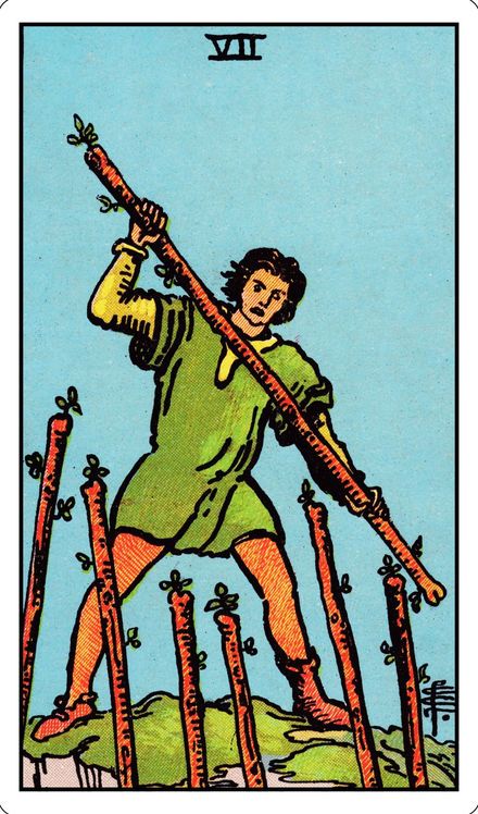 Seven of Wands from the Rider-Waite-Smith tarot deck