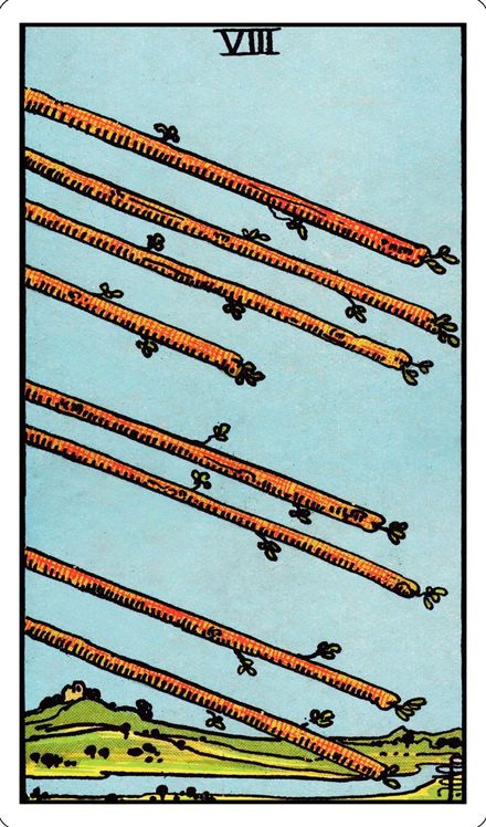 Eight of Wands from the Rider-Waite-Smith tarot deck