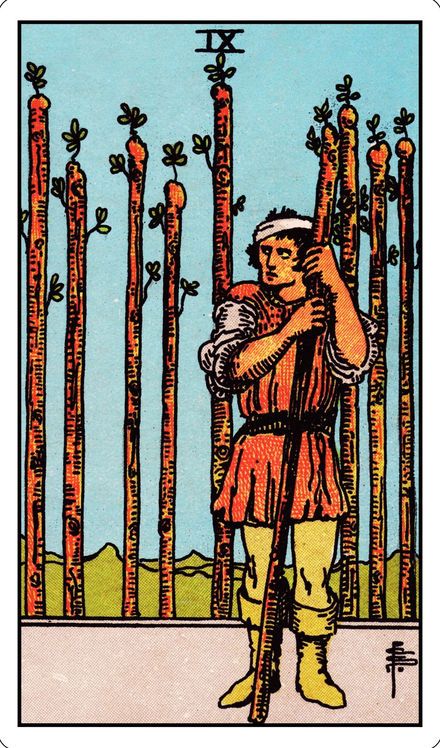 Nine of Wands from the Rider-Waite-Smith tarot deck