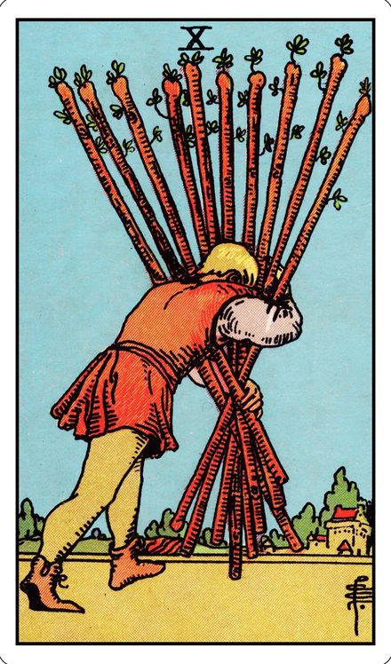 Ten of Wands from the Rider-Waite-Smith tarot deck
